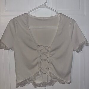 Elegant White Lace-Up Women's Top